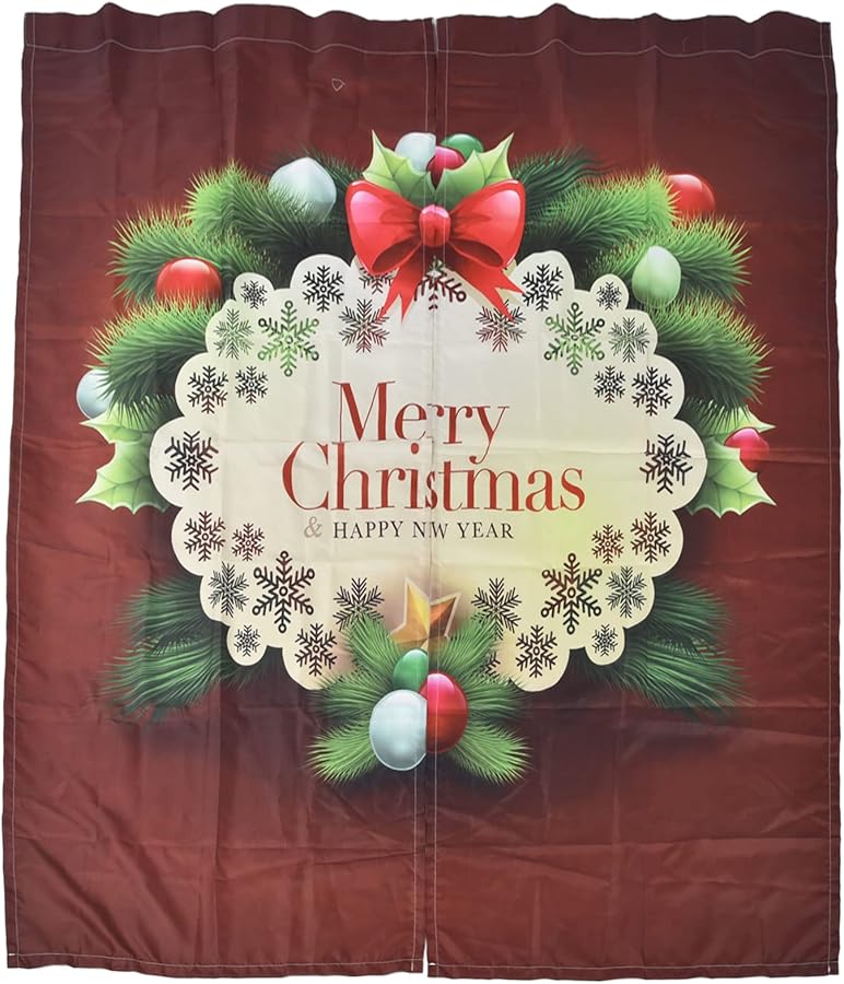 Christmas Curtain 3D Digital Printing Polyester 150x166cm Outdoor Holiday Decoration - Image 1